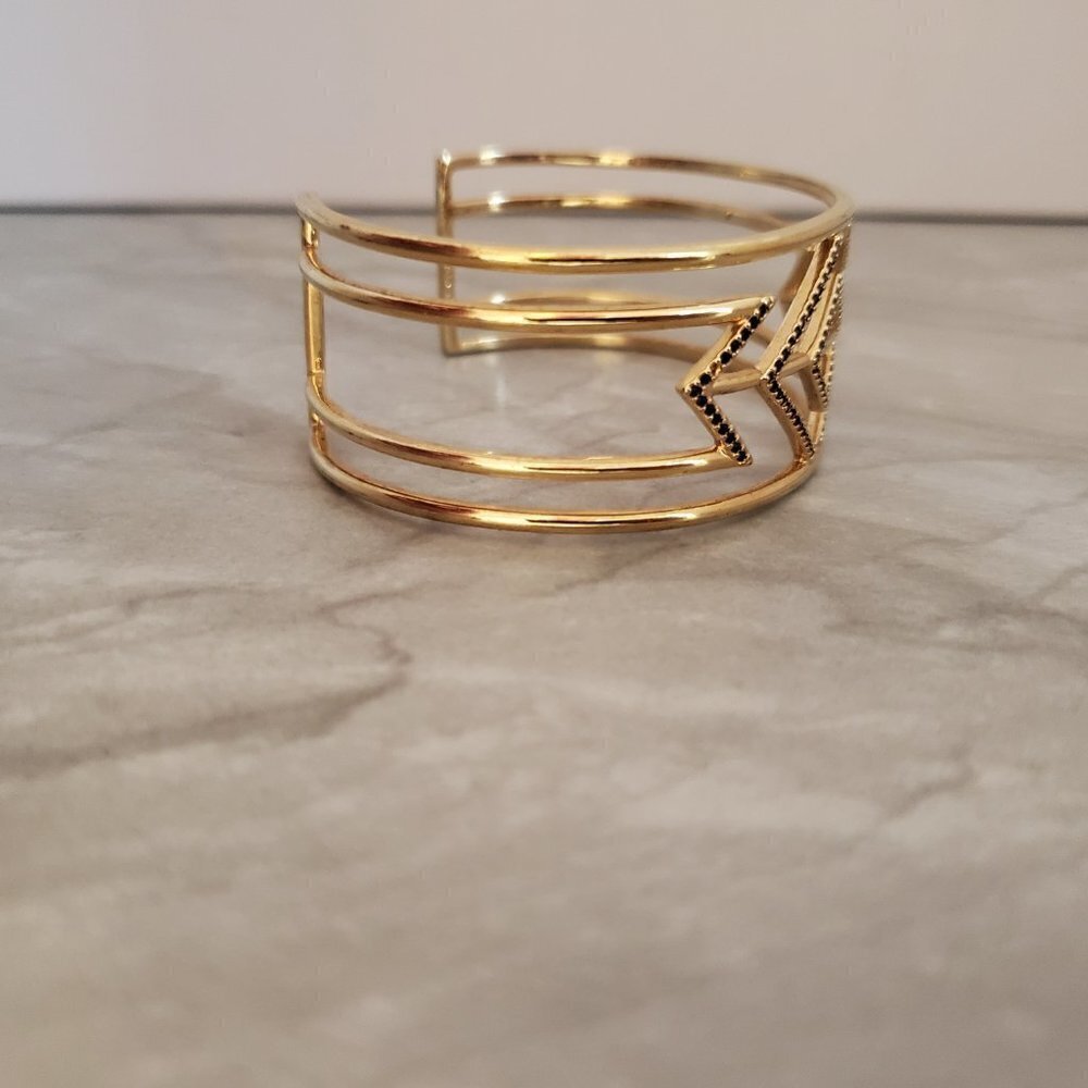 ✨ Stella and Dot Gold Black Rhinestones Crystal Pave Sphinx Cuff Bangle ✨ - Picture 6 of 11